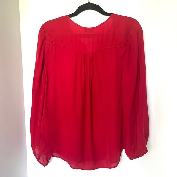 Joie Odelette Silk Top Womens Medium Red V Neck Tassel Ties Long Sleeve Blouse - Picture 4 of 10